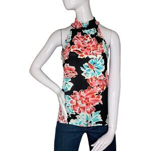 Lily White Women Top Sheer  Sleeveless Floral Print Size M